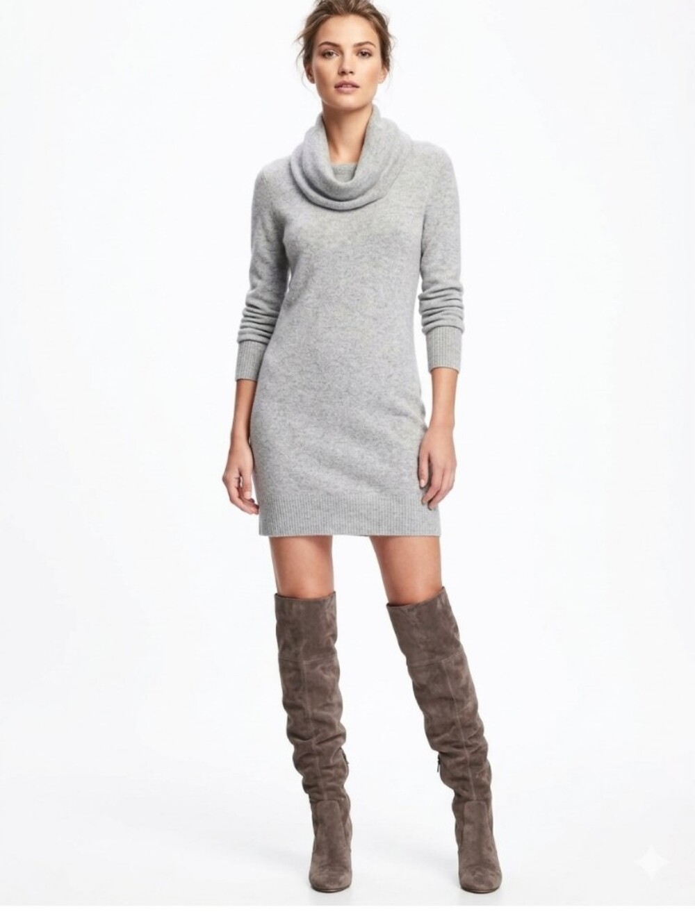 White & Warren 100% CASHMERE Cozy Gray Cowl Neck Women's Sweater Dress